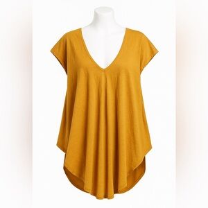 Free People We The Free Mustard Oversized Swing Top | L | Boho Poncho Tee